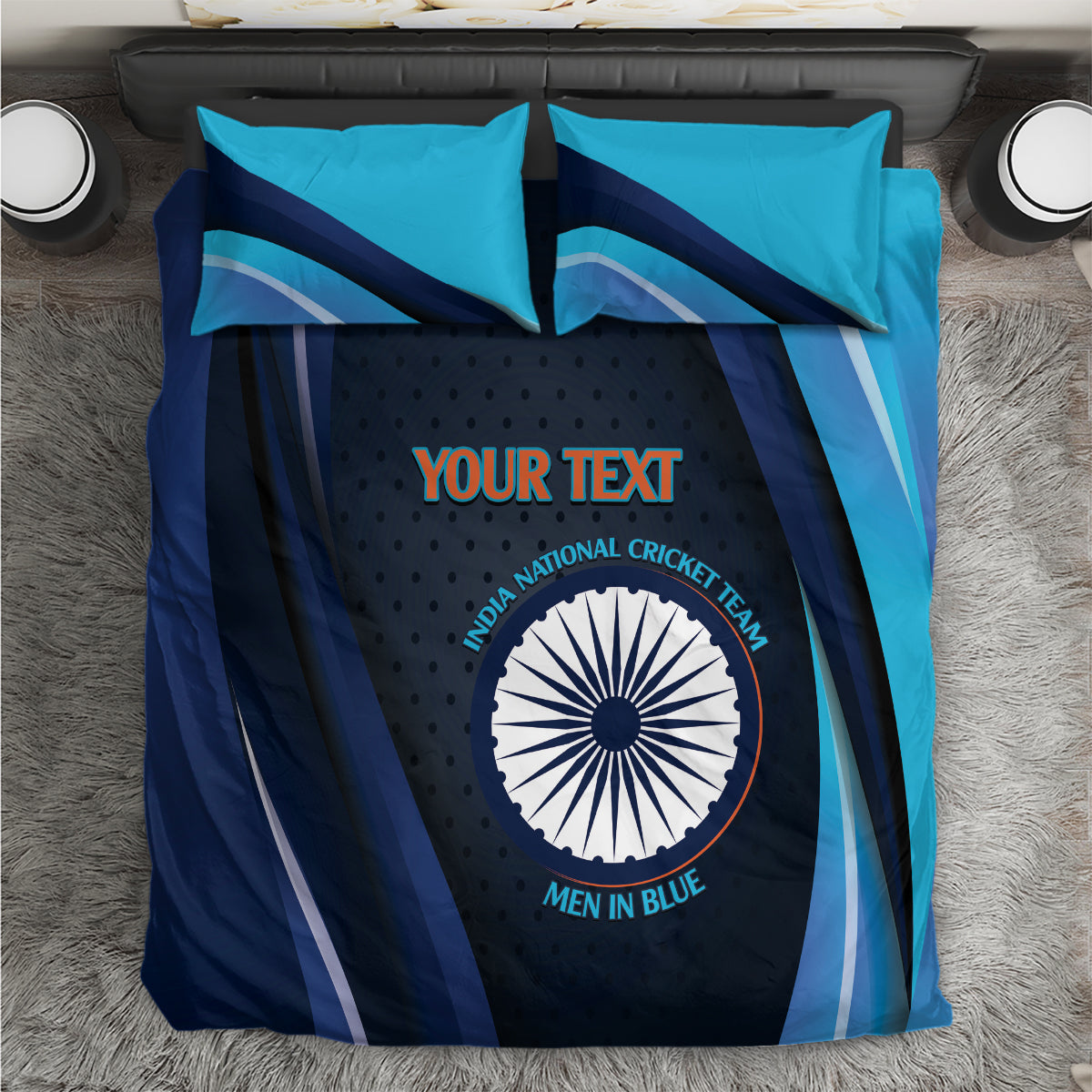 Custom India Cricket Bedding Set 2024 World Cup Go Men in Blue - Vibe Hoodie Shop