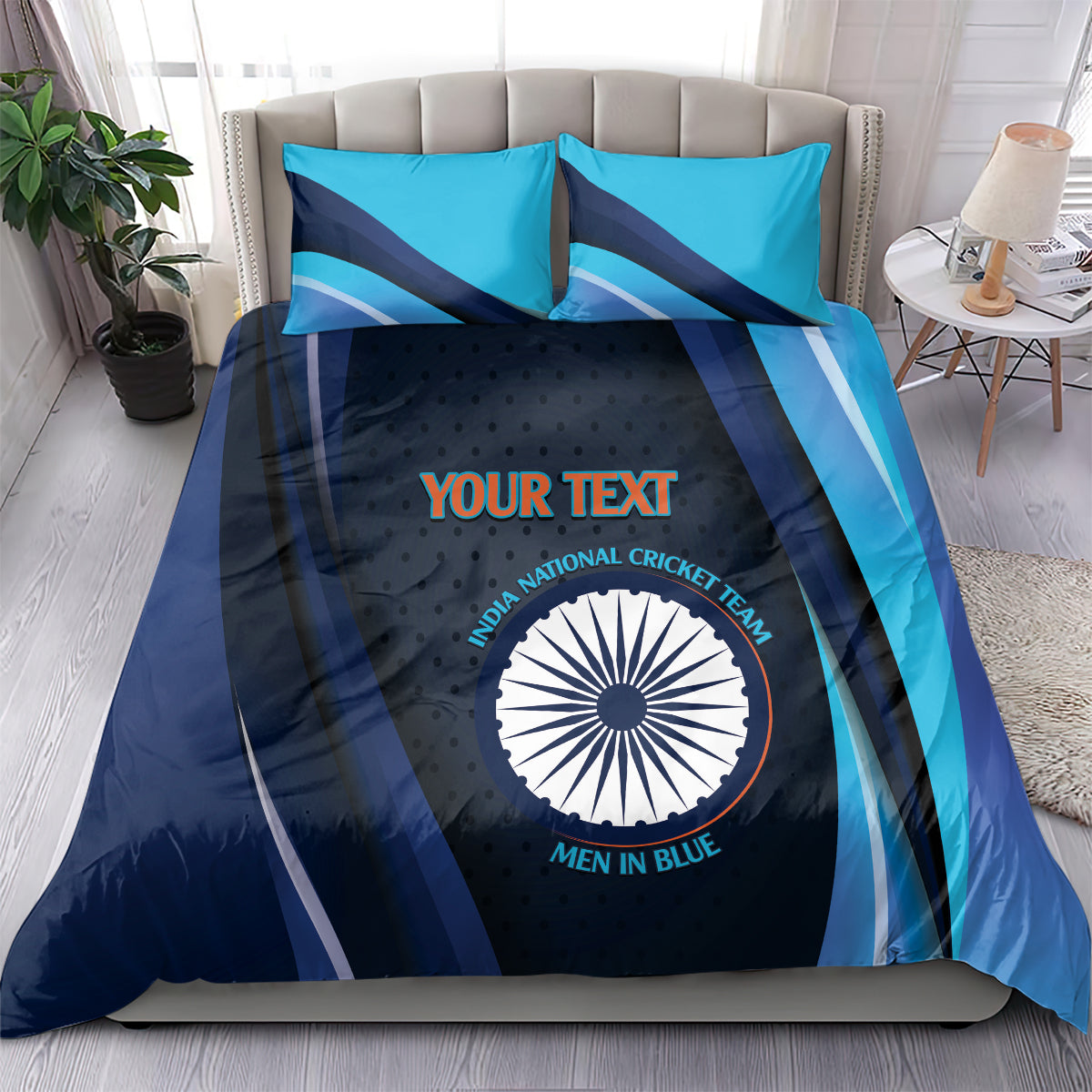 Custom India Cricket Bedding Set 2024 World Cup Go Men in Blue - Vibe Hoodie Shop