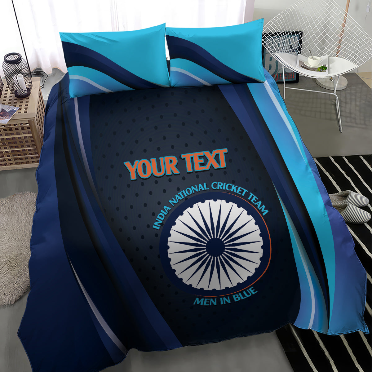 Custom India Cricket Bedding Set 2024 World Cup Go Men in Blue - Vibe Hoodie Shop