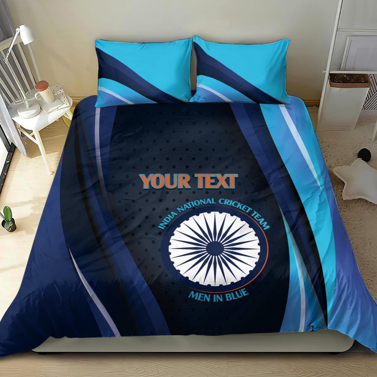 Custom India Cricket Bedding Set 2024 World Cup Go Men in Blue - Vibe Hoodie Shop