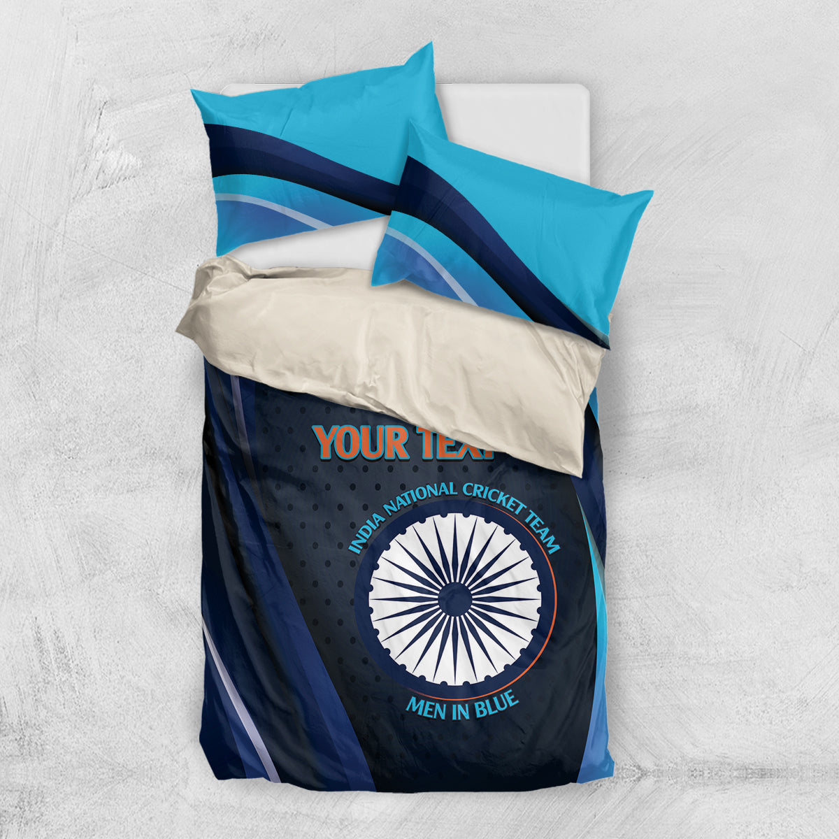 Custom India Cricket Bedding Set 2024 World Cup Go Men in Blue - Vibe Hoodie Shop
