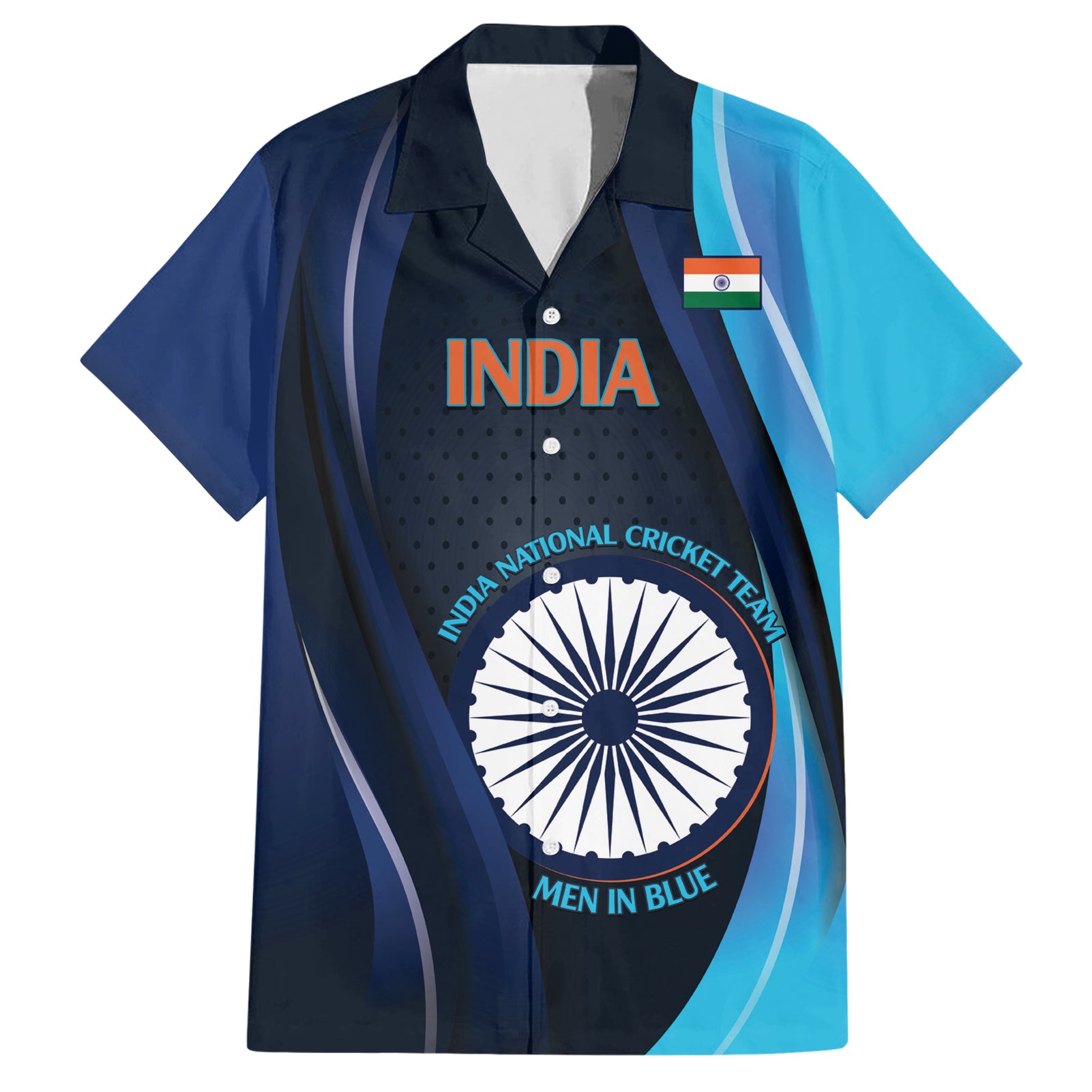 Custom India Cricket Hawaiian Shirt 2024 World Cup Go Men in Blue - Vibe Hoodie Shop