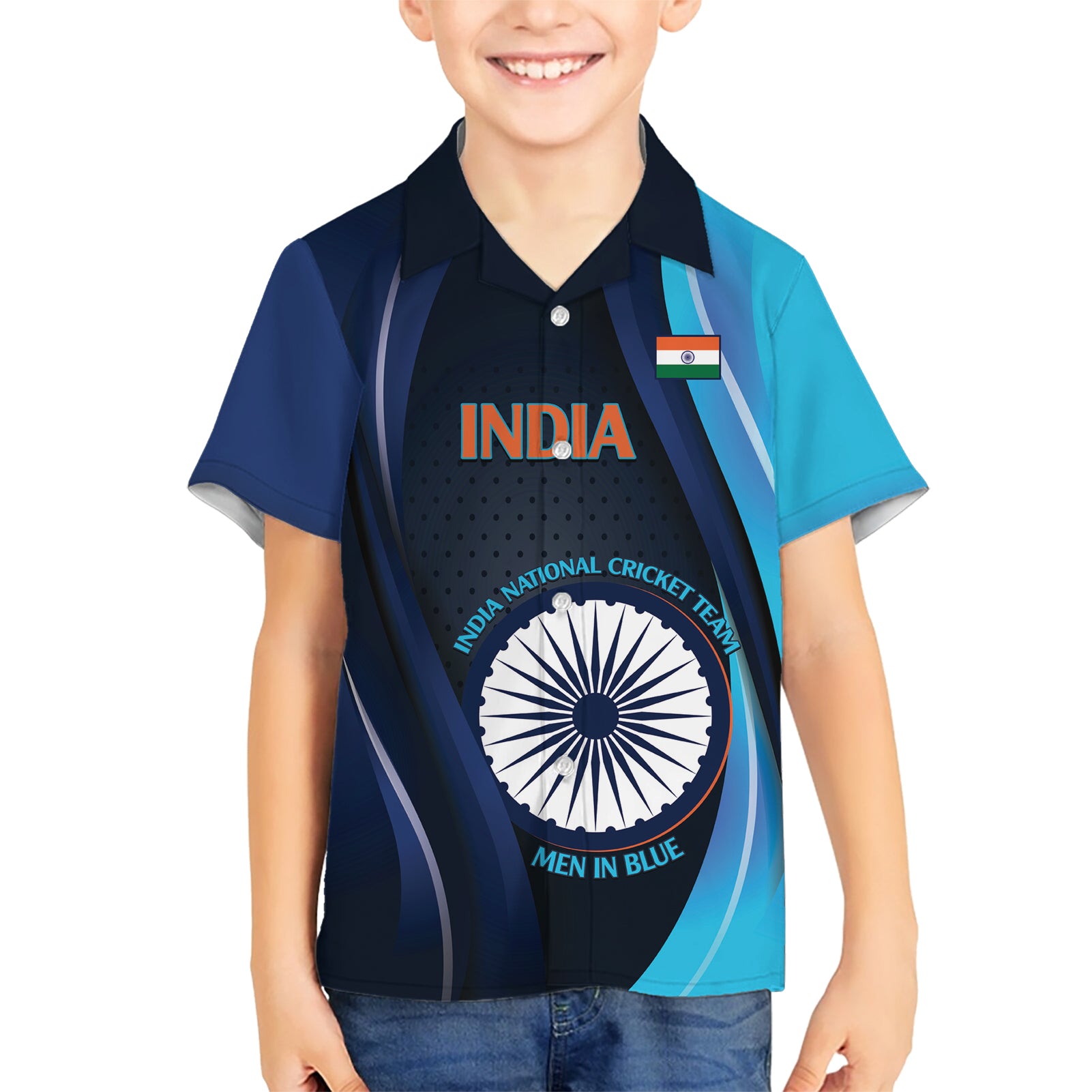 Custom India Cricket Hawaiian Shirt 2024 World Cup Go Men in Blue - Vibe Hoodie Shop