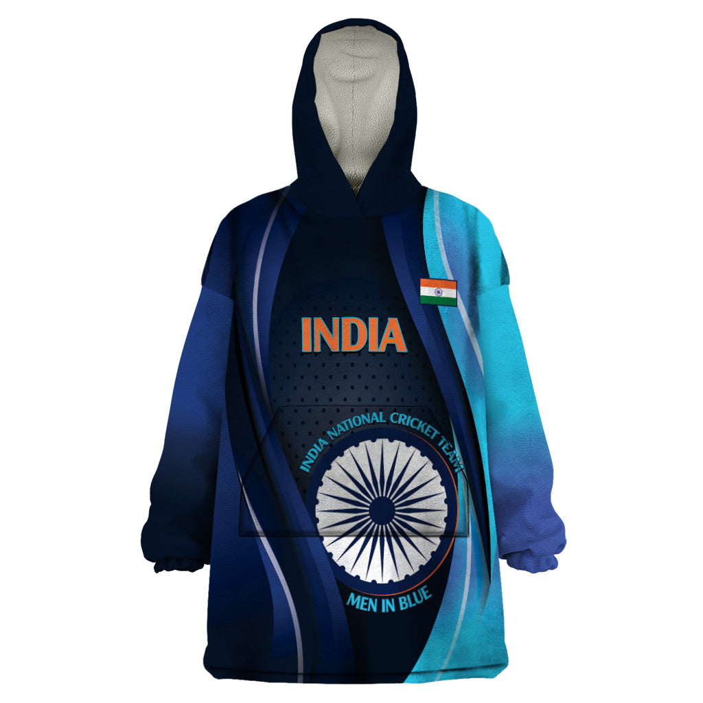 Custom India Cricket Wearable Blanket Hoodie 2024 World Cup Go Men in Blue - Vibe Hoodie Shop