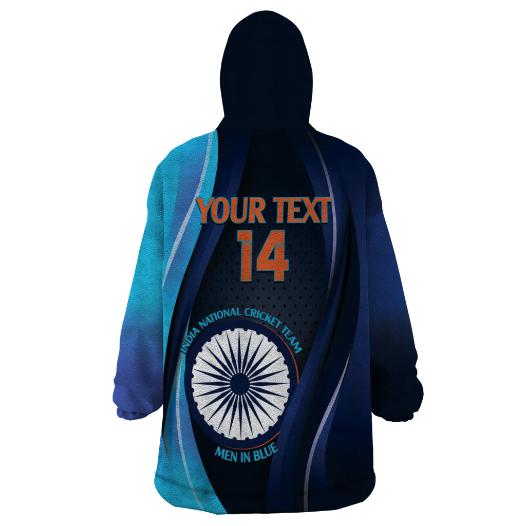 Custom India Cricket Wearable Blanket Hoodie 2024 World Cup Go Men in Blue - Vibe Hoodie Shop