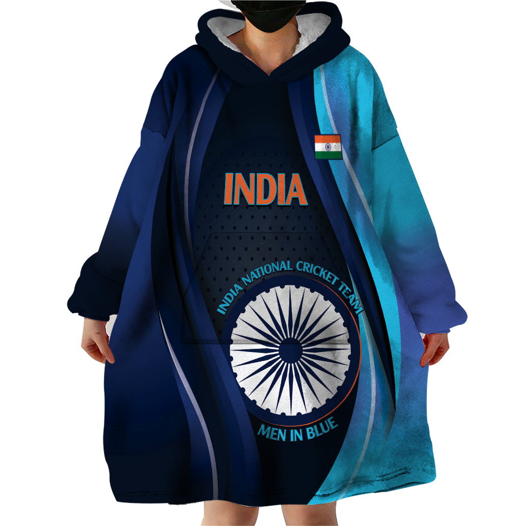 Custom India Cricket Wearable Blanket Hoodie 2024 World Cup Go Men in Blue - Vibe Hoodie Shop