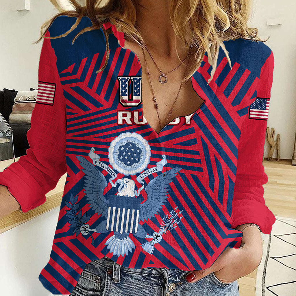 Personalised United States Rugby Women Casual Shirt USA Go Eagles Pacific 2023 - Vibe Hoodie Shop