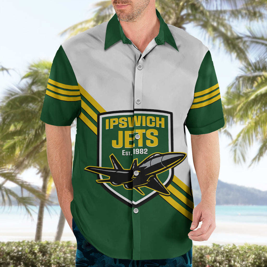 Personalised Australia Rugby Hawaiian Shirt Ipswich Jets Est 1982 Sporty Style - Vibe Hoodie Shop