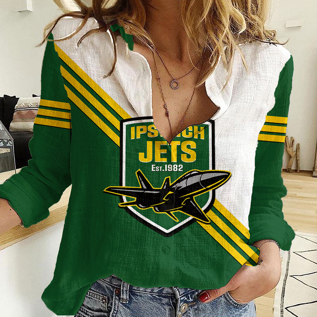 Personalised Australia Rugby Women Casual Shirt Ipswich Jets Est 1982 Sporty Style - Vibe Hoodie Shop