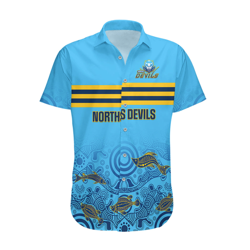 Personalised Australia Rugby Hawaiian Shirt Norths Devils Indigenous Art - Vibe Hoodie Shop