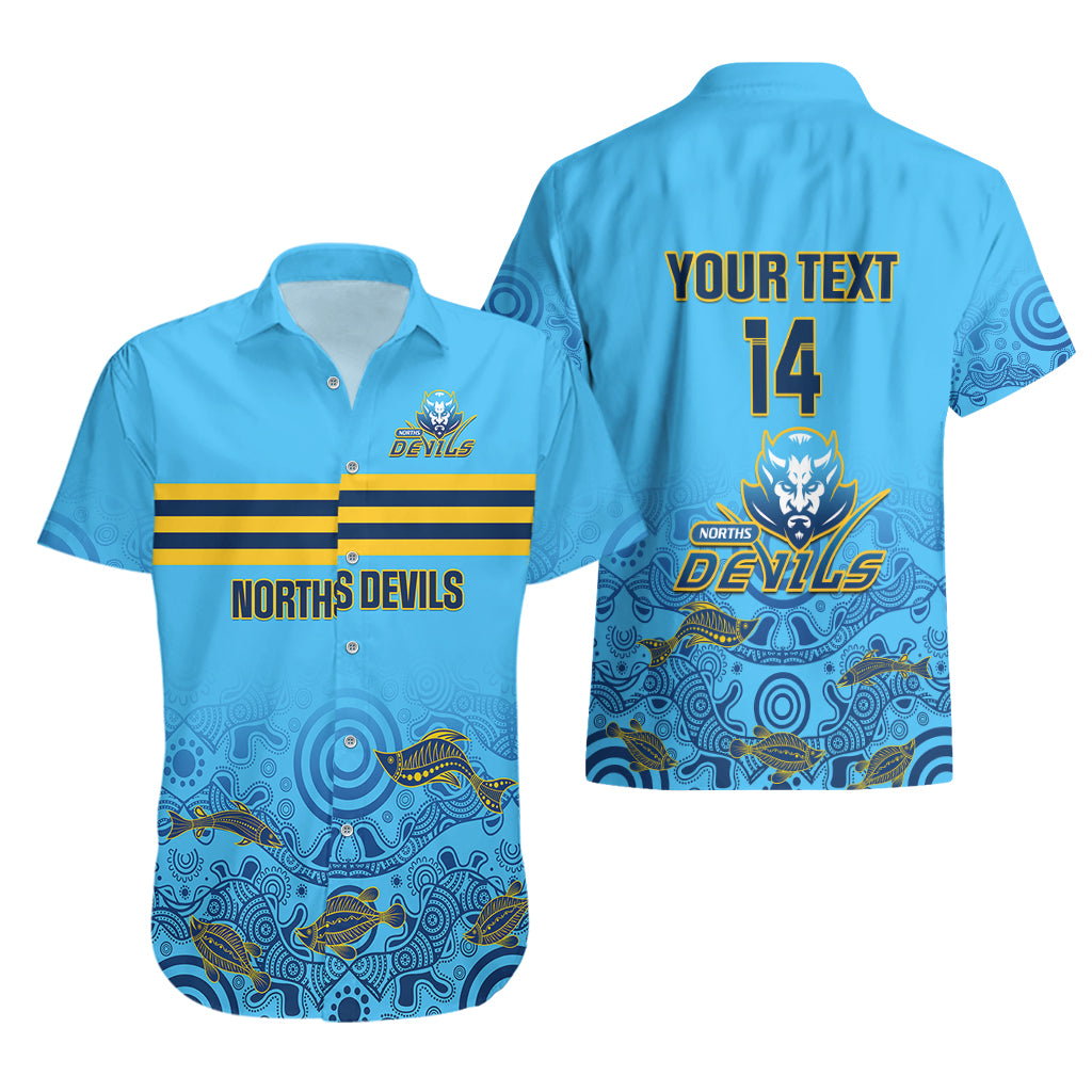Personalised Australia Rugby Hawaiian Shirt Norths Devils Indigenous Art - Vibe Hoodie Shop