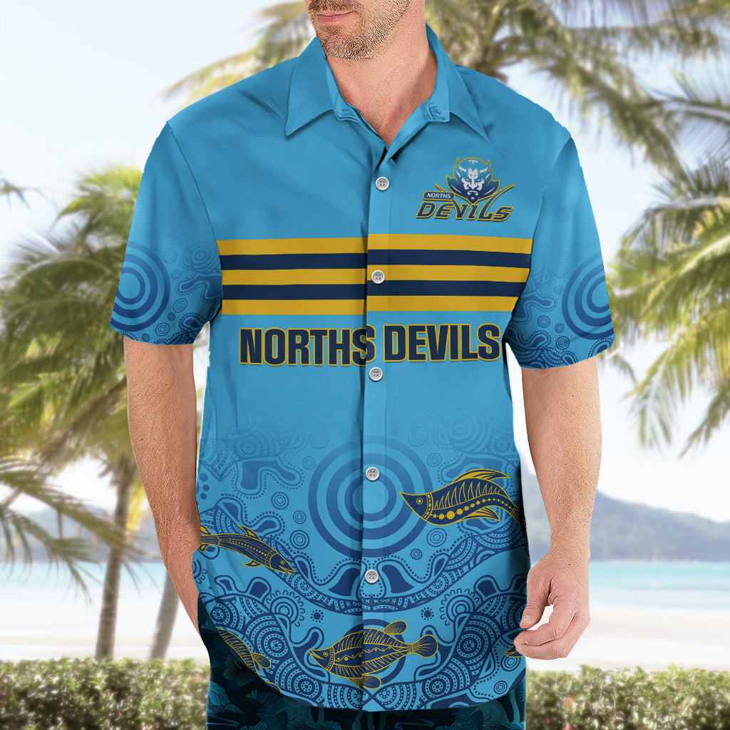 Personalised Australia Rugby Hawaiian Shirt Norths Devils Indigenous Art - Vibe Hoodie Shop