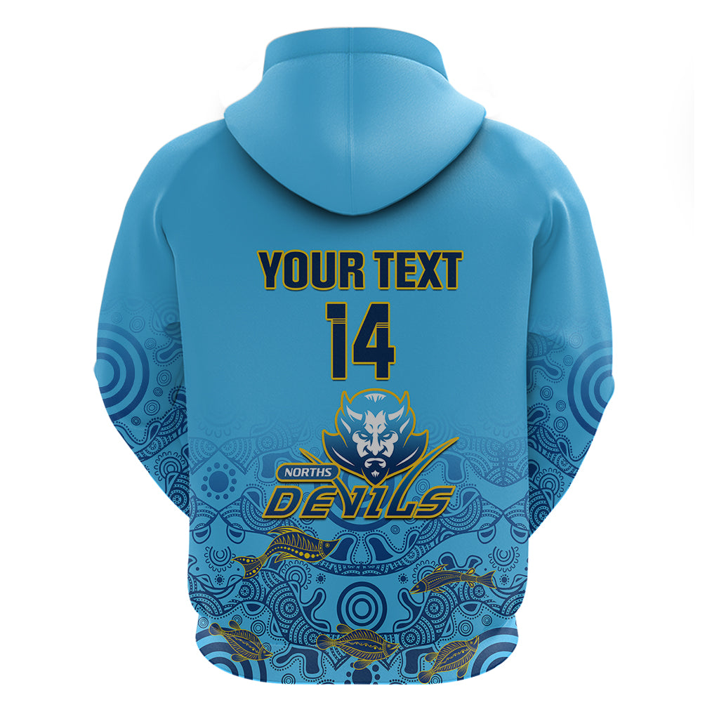 Personalised Australia Rugby Hoodie Norths Devils Indigenous Art - Vibe Hoodie Shop