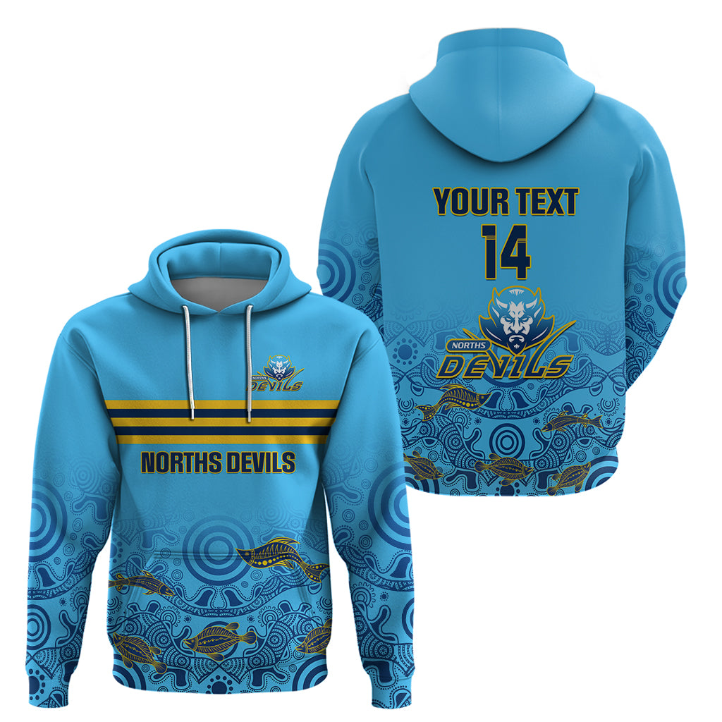 Personalised Australia Rugby Hoodie Norths Devils Indigenous Art - Vibe Hoodie Shop