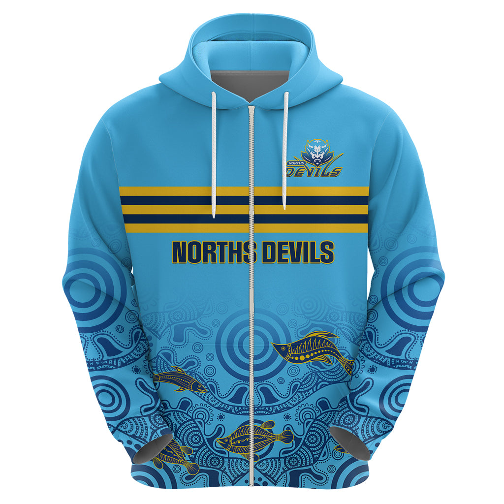 Personalised Australia Rugby Hoodie Norths Devils Indigenous Art - Vibe Hoodie Shop