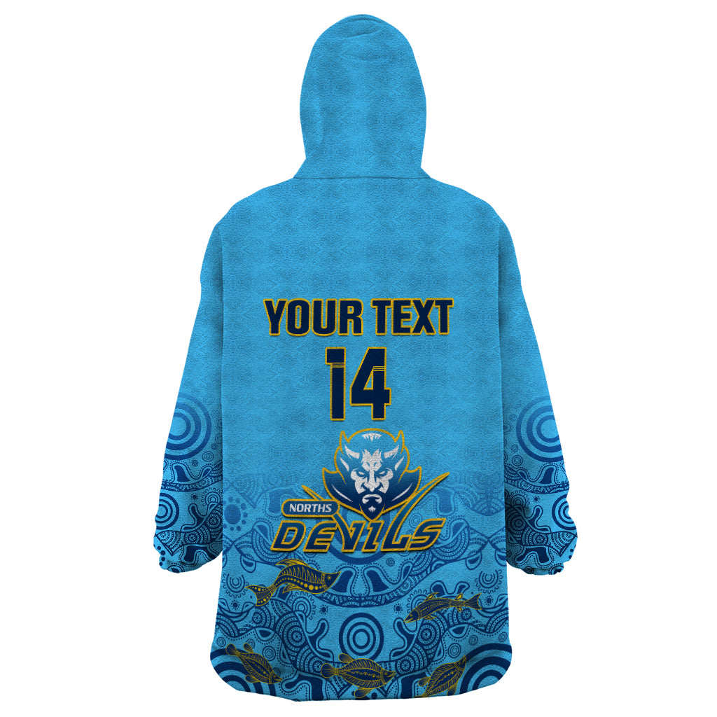 Personalised Australia Rugby Wearable Blanket Hoodie Norths Devils Indigenous Art - Vibe Hoodie Shop