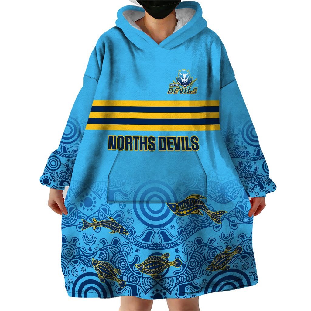 Personalised Australia Rugby Wearable Blanket Hoodie Norths Devils Indigenous Art - Vibe Hoodie Shop