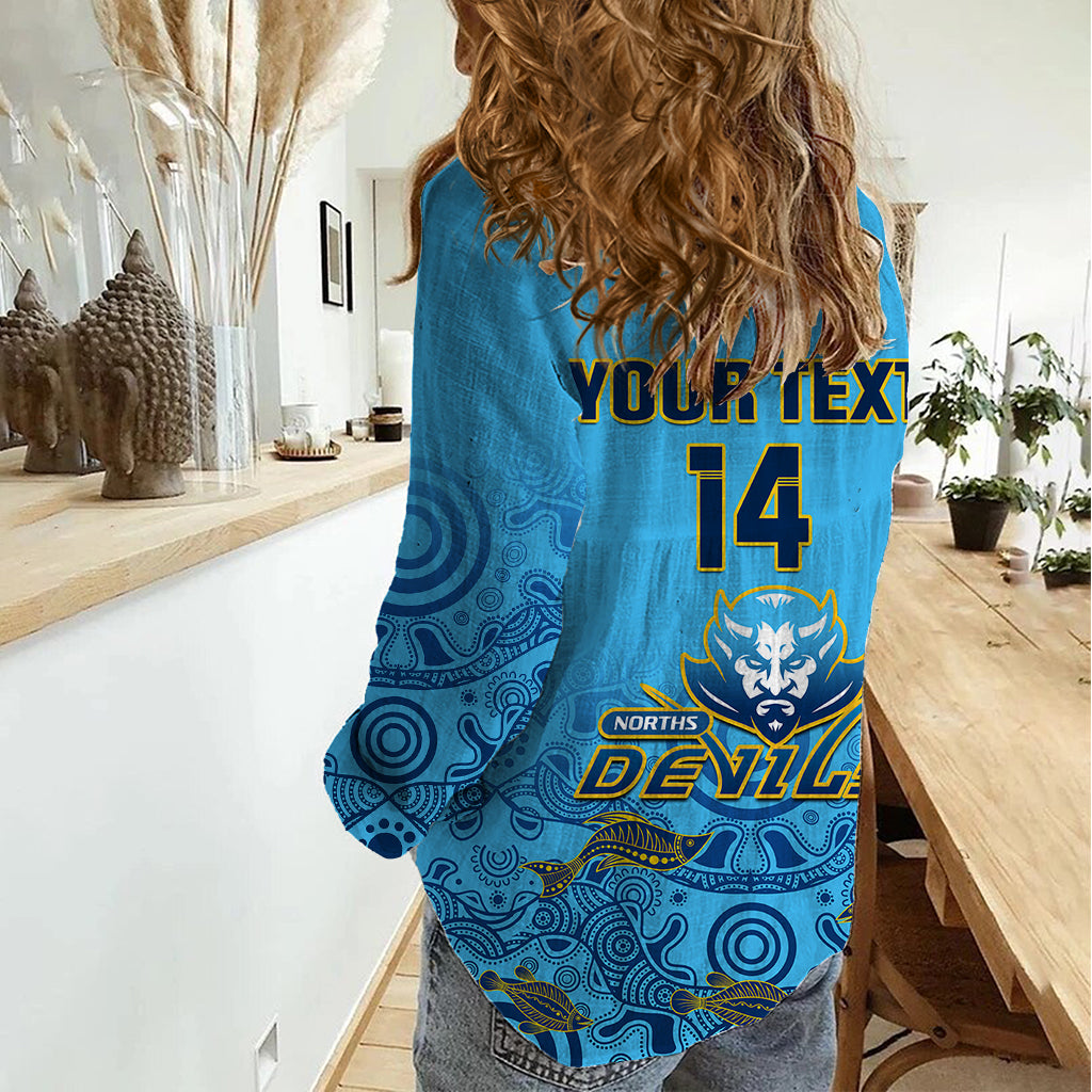 Personalised Australia Rugby Women Casual Shirt Norths Devils Indigenous Art - Vibe Hoodie Shop
