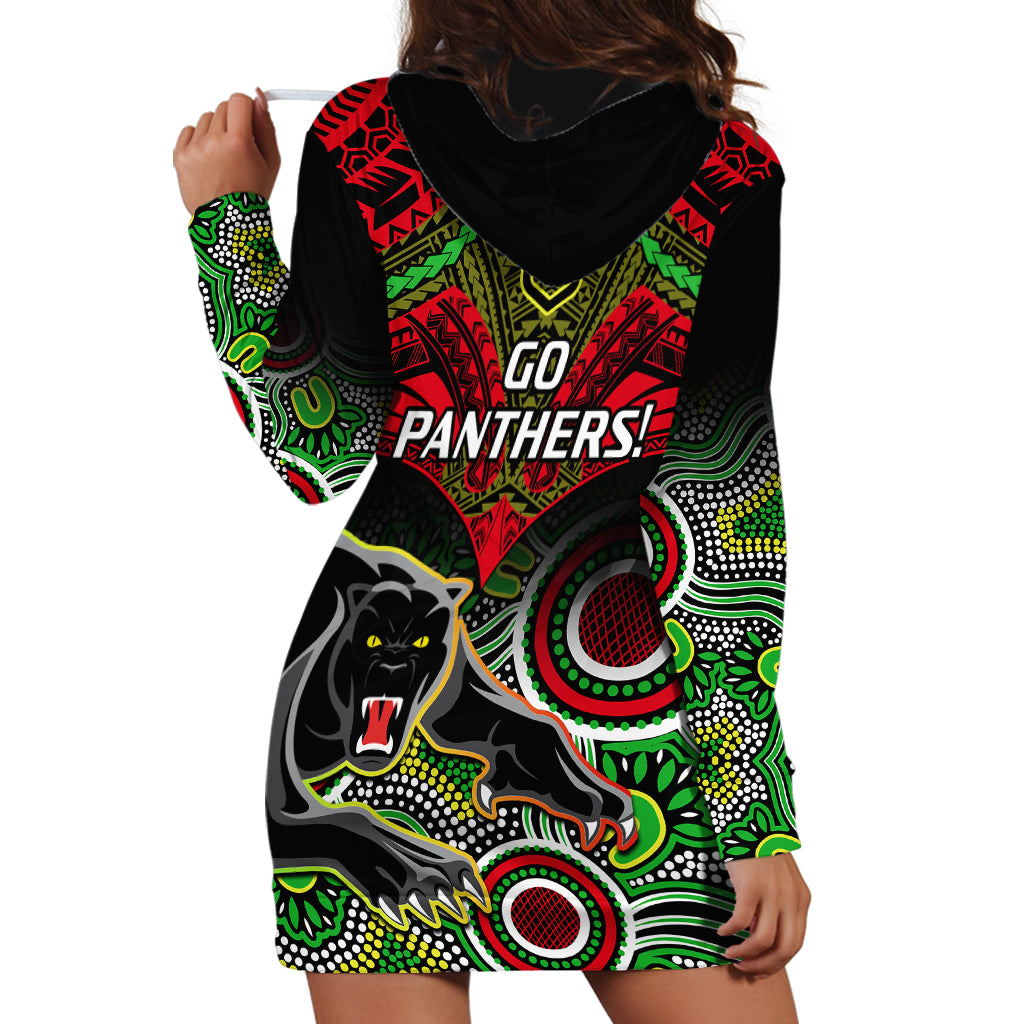 Panthers Rugby Hoodie Dress Penrith 1966 Aboriginal Mix Polynesian Pattern - Vibe Hoodie Shop