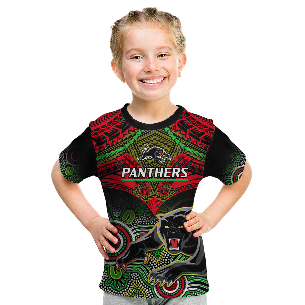 Panthers Rugby Kid T Shirt Penrith 1966 Aboriginal Mix Polynesian Pattern - Vibe Hoodie Shop