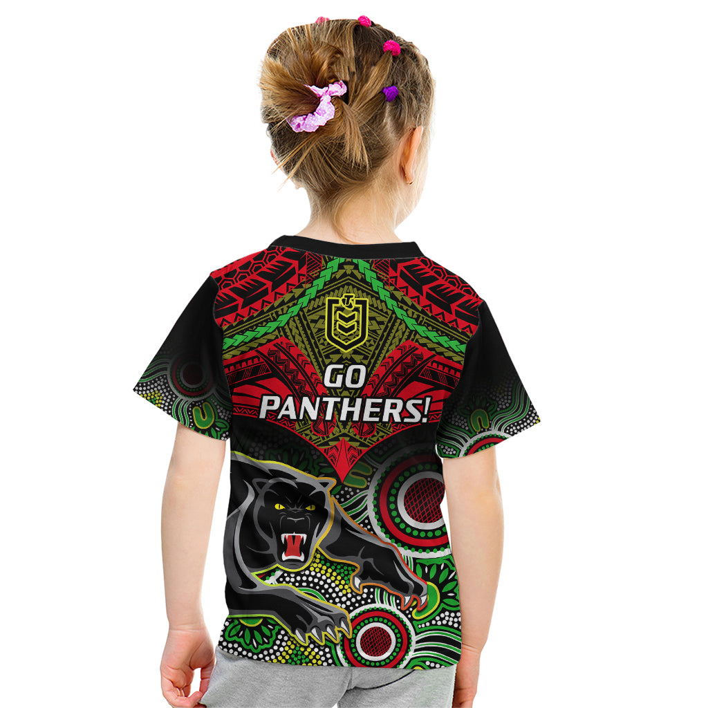 Panthers Rugby Kid T Shirt Penrith 1966 Aboriginal Mix Polynesian Pattern - Vibe Hoodie Shop