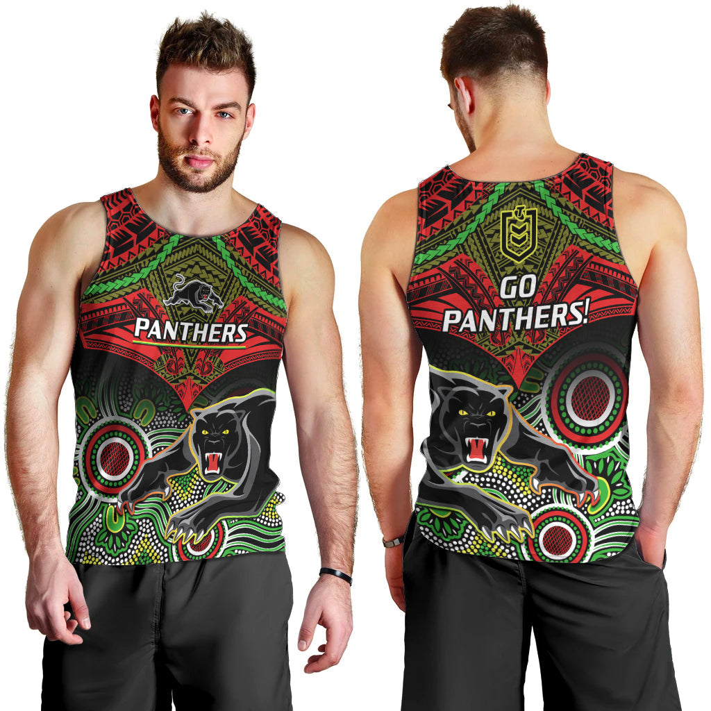 Panthers Rugby Men Tank Top Penrith 1966 Aboriginal Mix Polynesian Pattern - Vibe Hoodie Shop