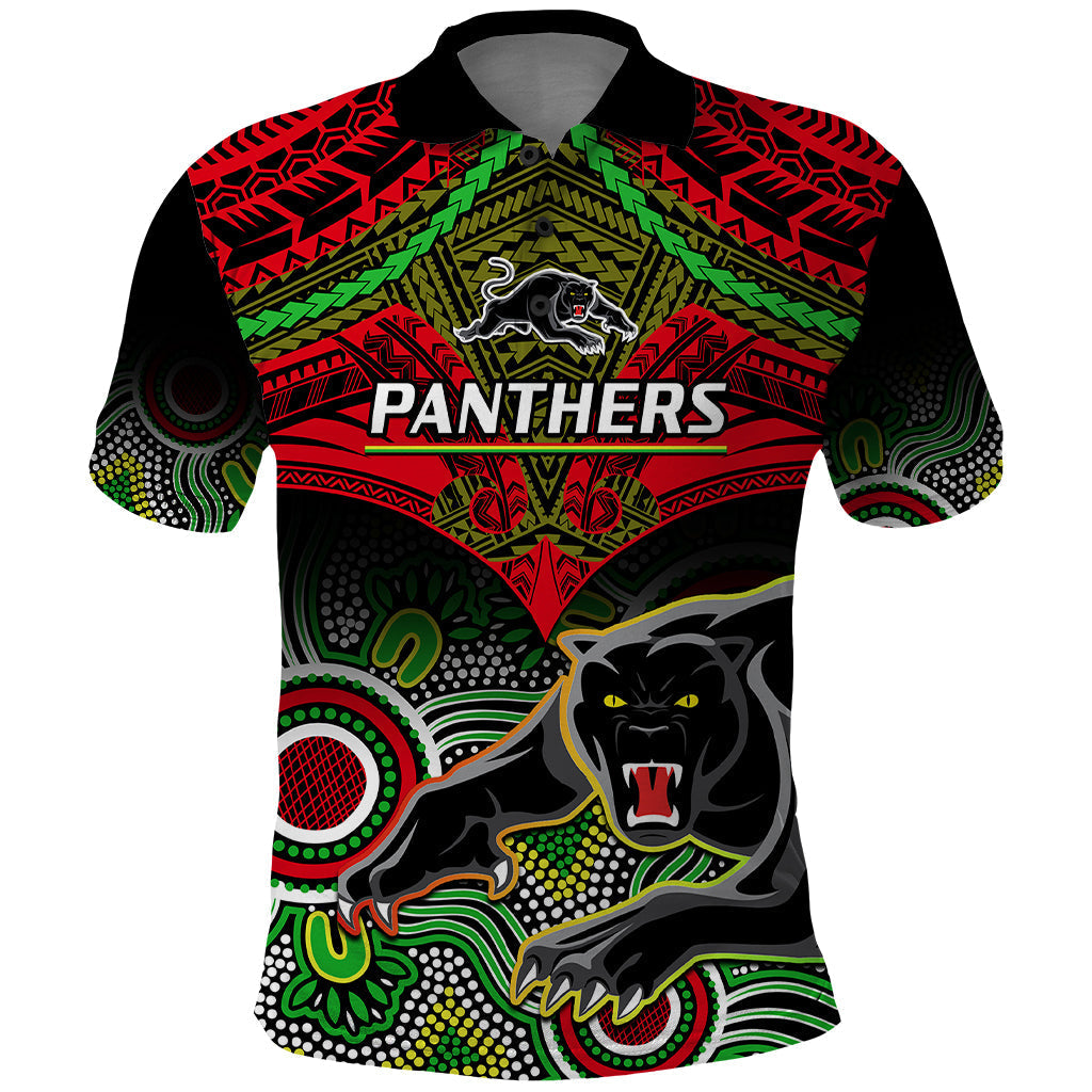 Panthers Rugby Polo Shirt Penrith 1966 Aboriginal Mix Polynesian Pattern - Vibe Hoodie Shop