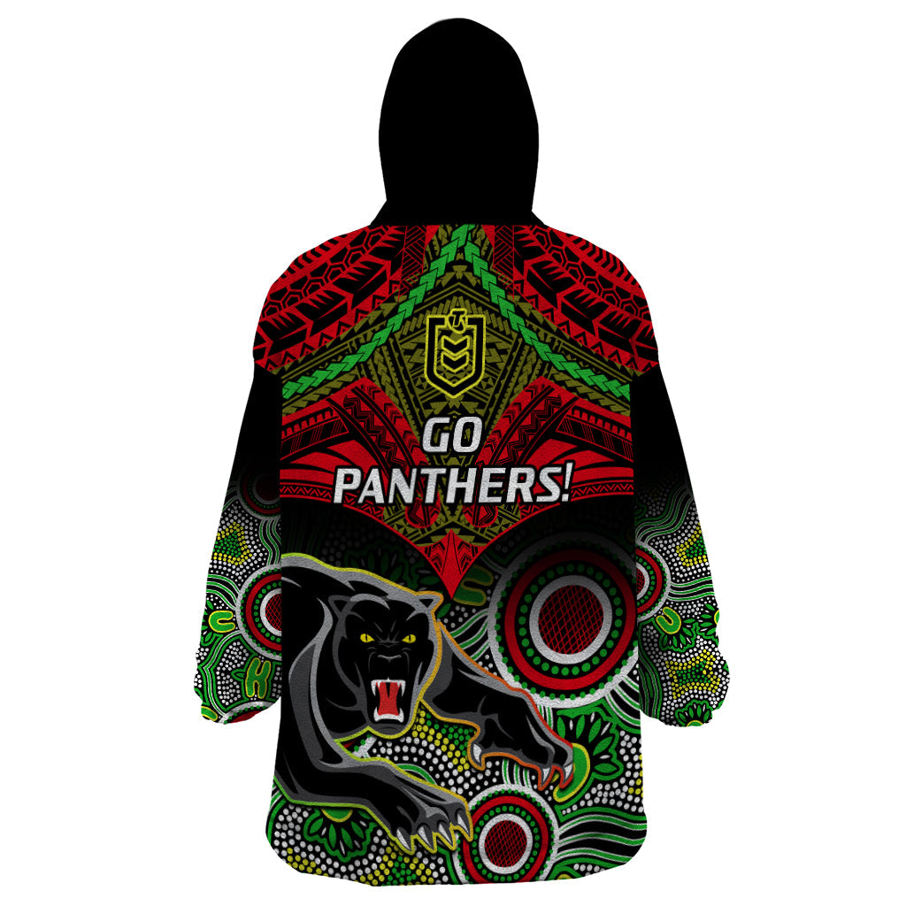 Panthers Rugby Wearable Blanket Hoodie Penrith 1966 Aboriginal Mix Polynesian Pattern - Vibe Hoodie Shop