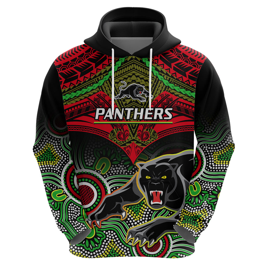 Personalised Panthers Rugby Hoodie Penrith 1966 Aboriginal Mix Polynesian Pattern - Vibe Hoodie Shop