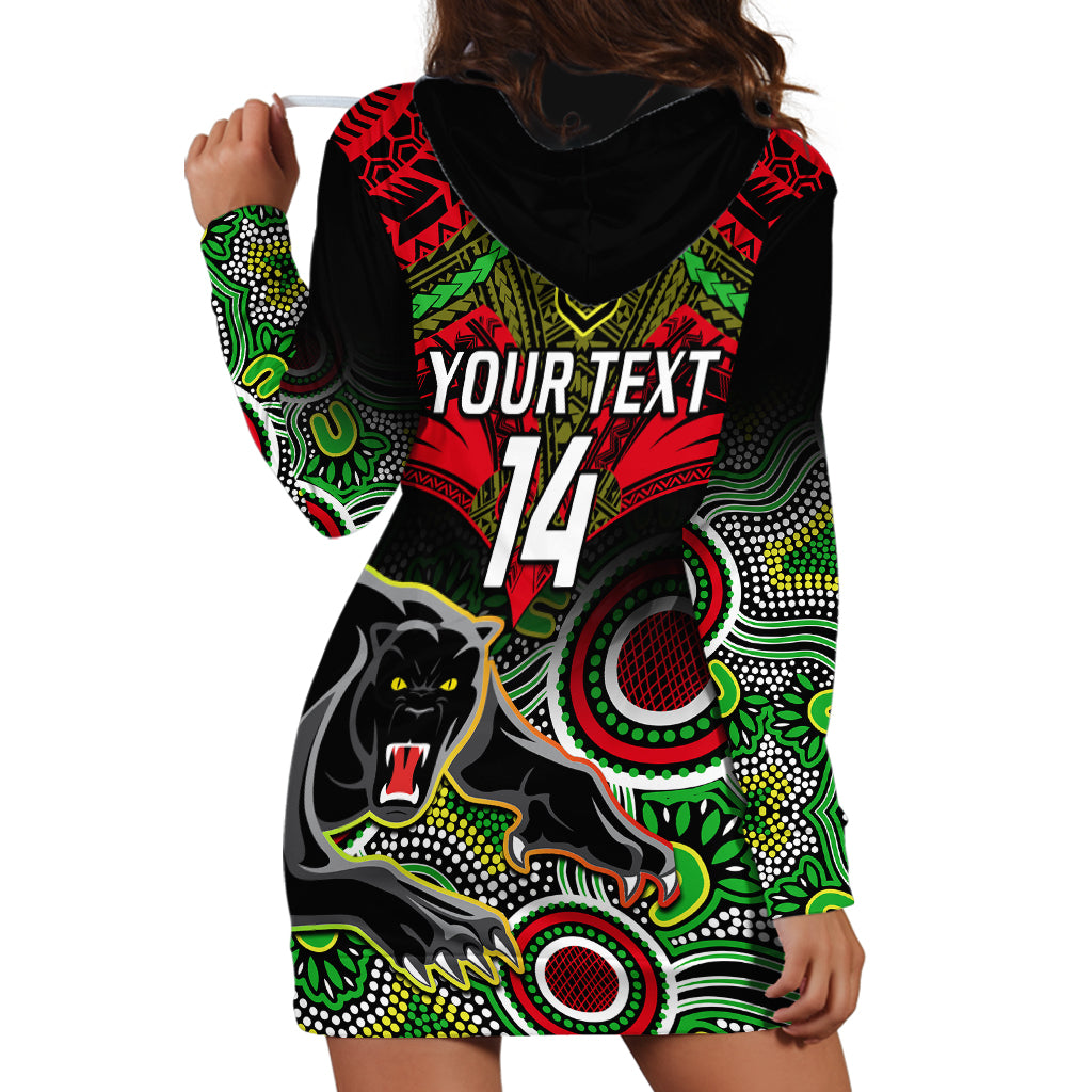 Personalised Panthers Rugby Hoodie Dress Penrith 1966 Aboriginal Mix Polynesian Pattern - Vibe Hoodie Shop