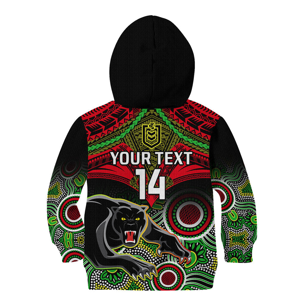 Personalised Panthers Rugby Kid Hoodie Penrith 1966 Aboriginal Mix Polynesian Pattern - Vibe Hoodie Shop