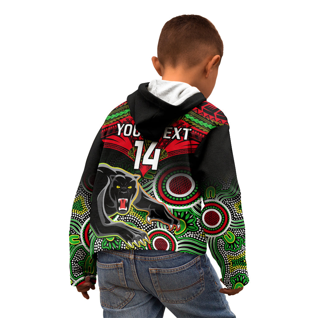 Personalised Panthers Rugby Kid Hoodie Penrith 1966 Aboriginal Mix Polynesian Pattern - Vibe Hoodie Shop