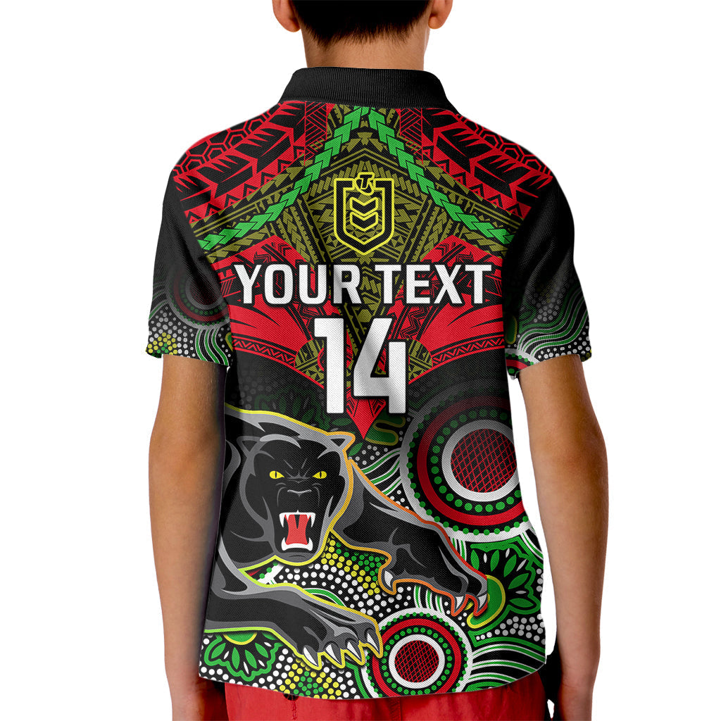 Personalised Panthers Rugby Kid Polo Shirt Penrith 1966 Aboriginal Mix Polynesian Pattern - Vibe Hoodie Shop