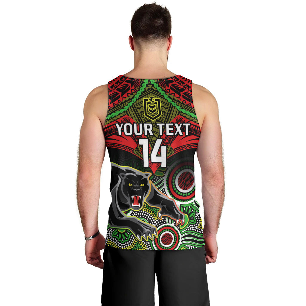 Personalised Panthers Rugby Men Tank Top Penrith 1966 Aboriginal Mix Polynesian Pattern - Vibe Hoodie Shop