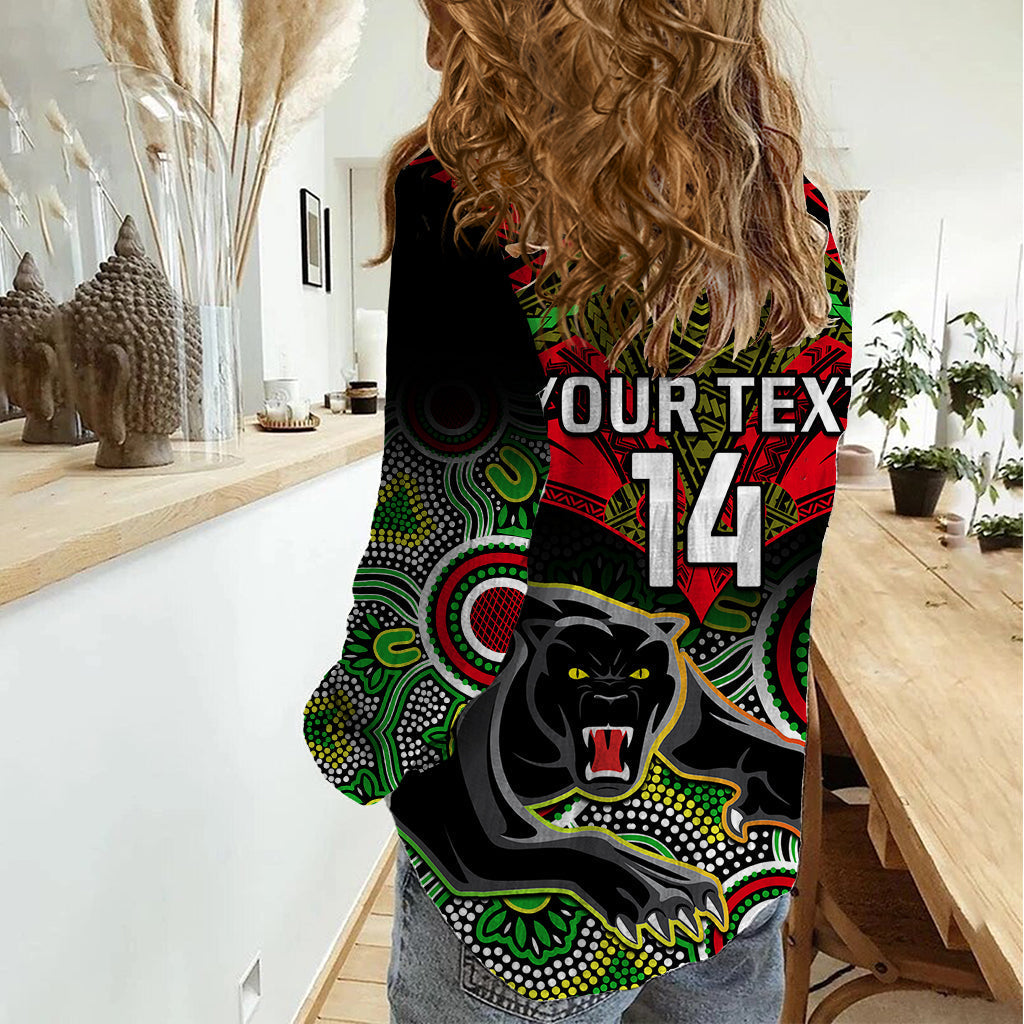 Personalised Panthers Rugby Women Casual Shirt Penrith 1966 Aboriginal Mix Polynesian Pattern - Vibe Hoodie Shop