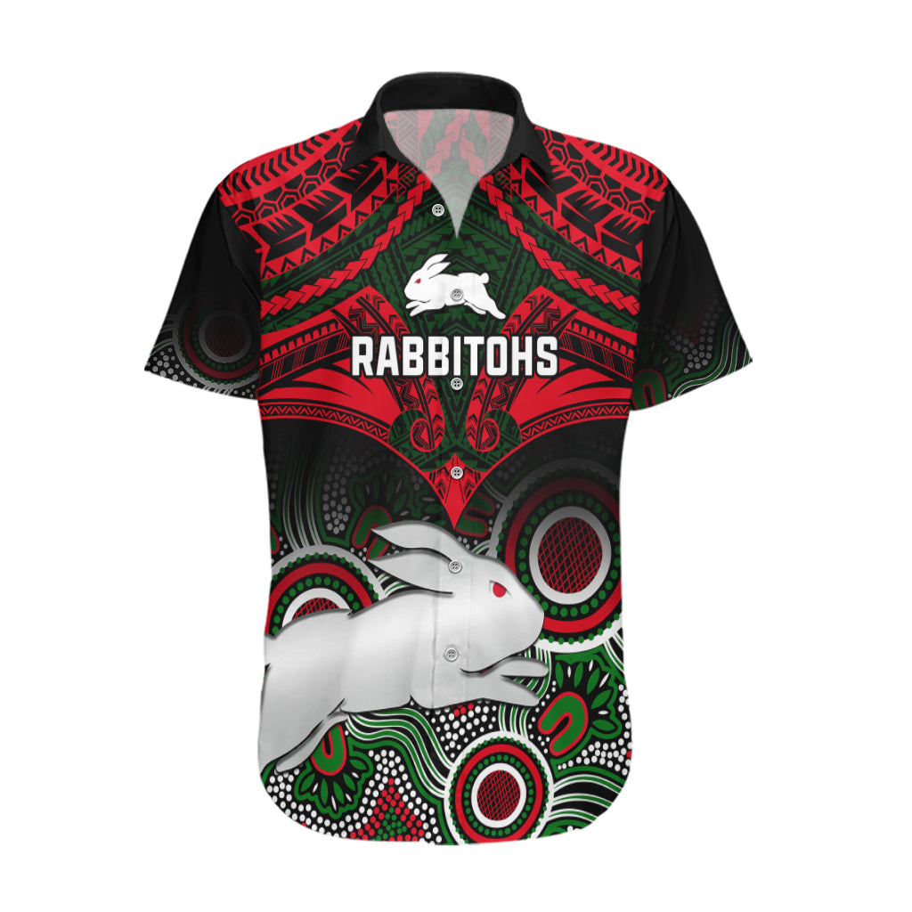 Rabbitohs Rugby Hawaiian Shirt Souths 1908 Aboriginal Mix Polynesian Pattern - Vibe Hoodie Shop