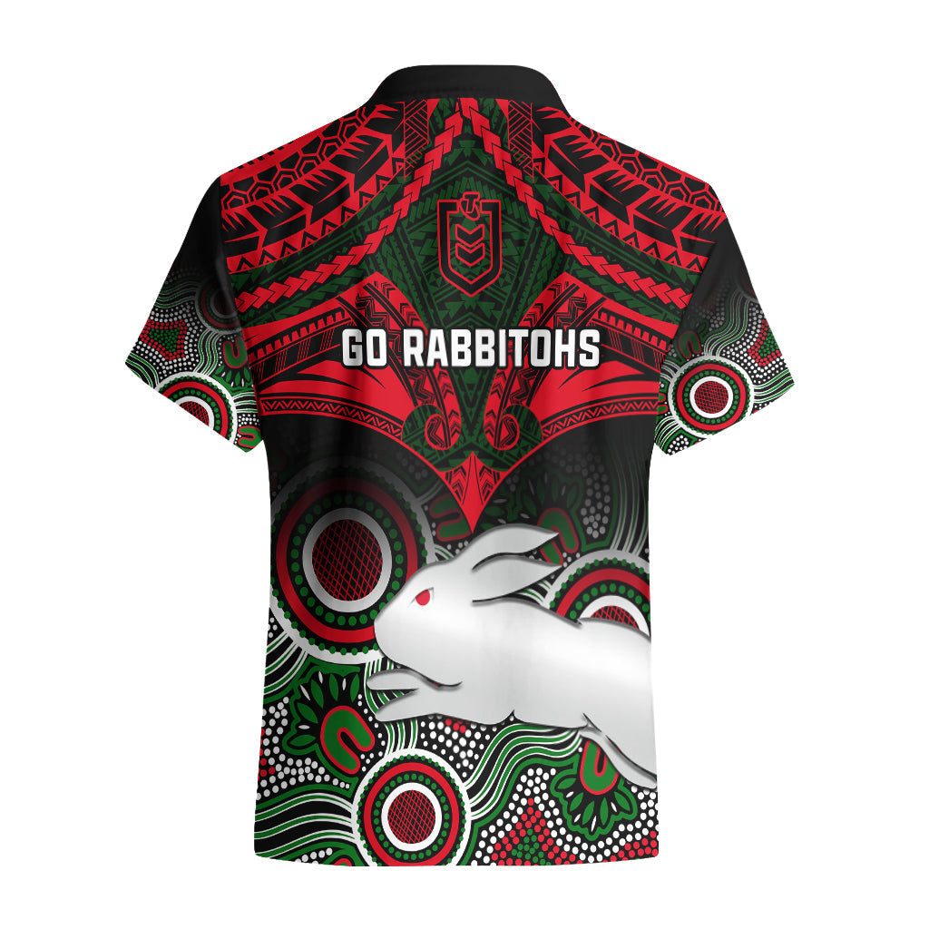 Rabbitohs Rugby Hawaiian Shirt Souths 1908 Aboriginal Mix Polynesian Pattern - Vibe Hoodie Shop