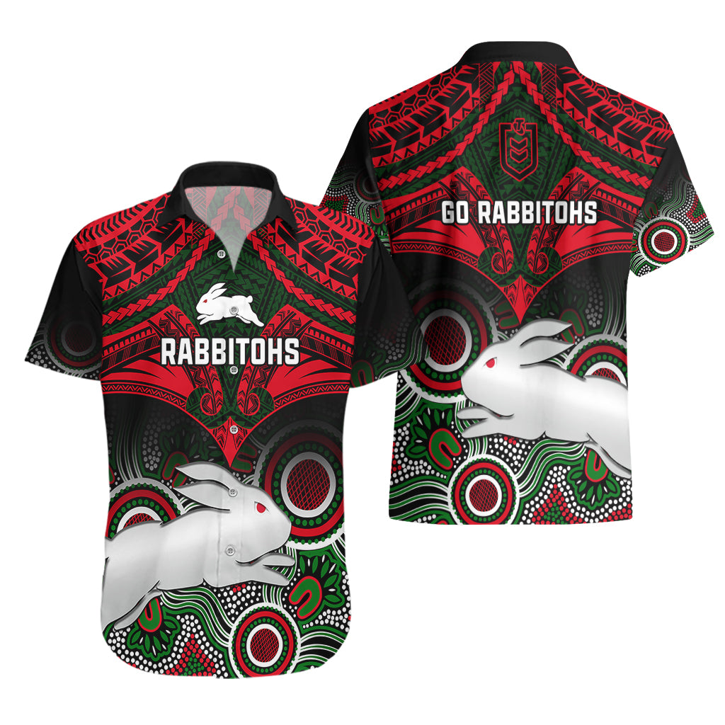 Rabbitohs Rugby Hawaiian Shirt Souths 1908 Aboriginal Mix Polynesian Pattern - Vibe Hoodie Shop