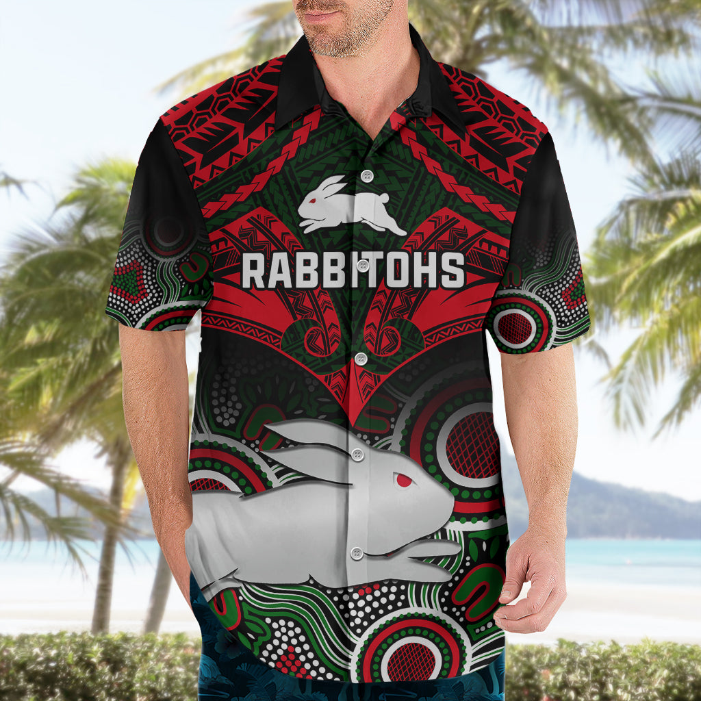 Rabbitohs Rugby Hawaiian Shirt Souths 1908 Aboriginal Mix Polynesian Pattern - Vibe Hoodie Shop