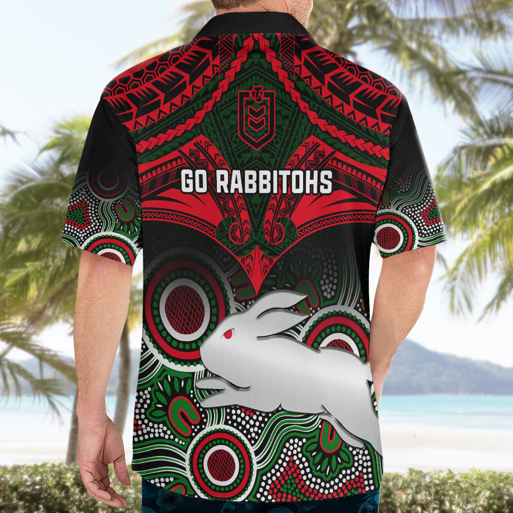 Rabbitohs Rugby Hawaiian Shirt Souths 1908 Aboriginal Mix Polynesian Pattern - Vibe Hoodie Shop