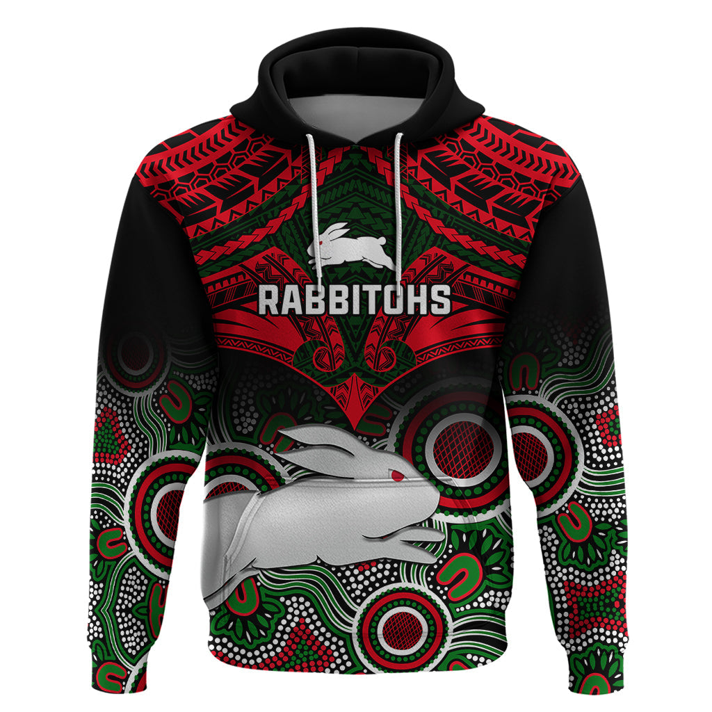 Rabbitohs Rugby Hoodie Souths 1908 Aboriginal Mix Polynesian Pattern - Vibe Hoodie Shop