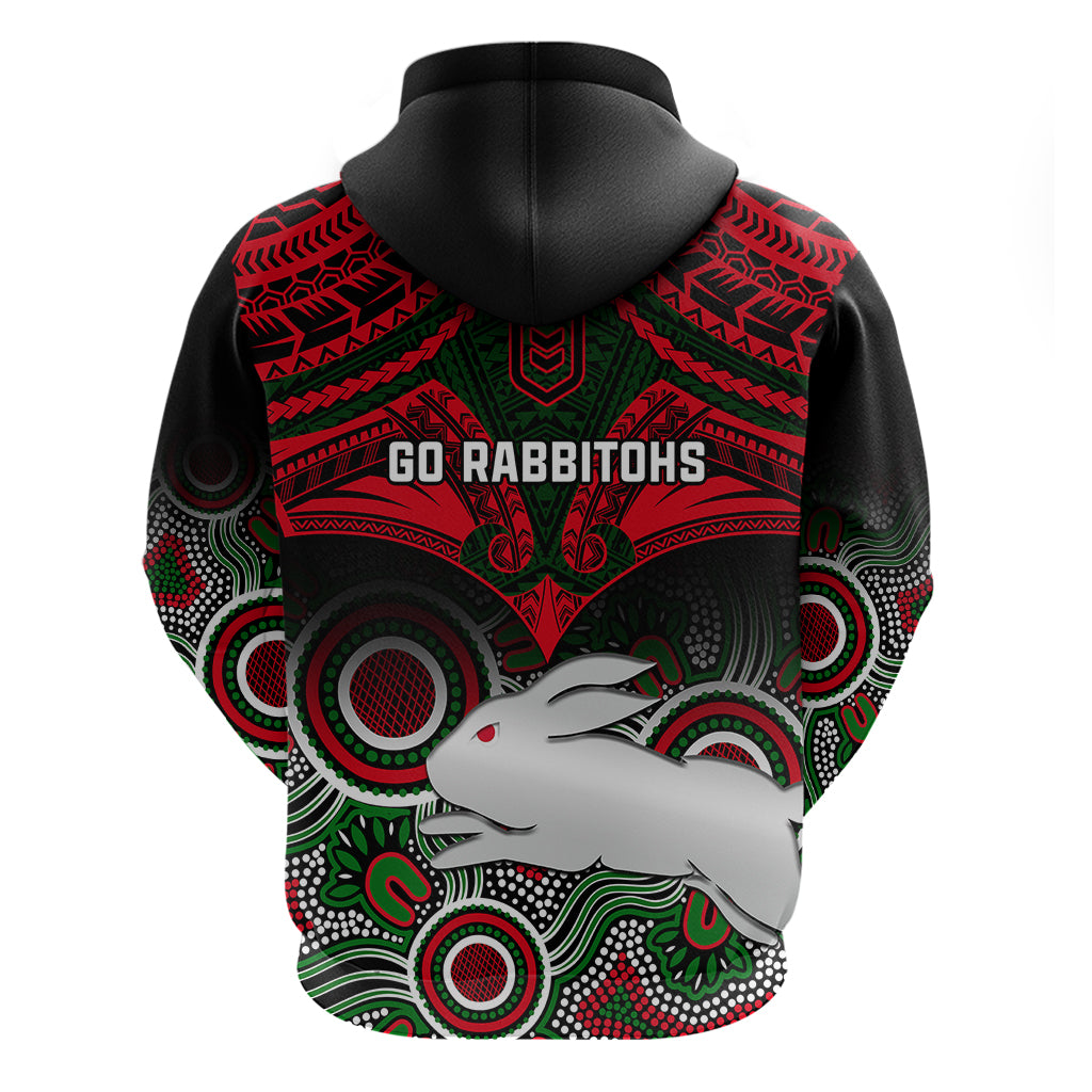 Rabbitohs Rugby Hoodie Souths 1908 Aboriginal Mix Polynesian Pattern - Vibe Hoodie Shop
