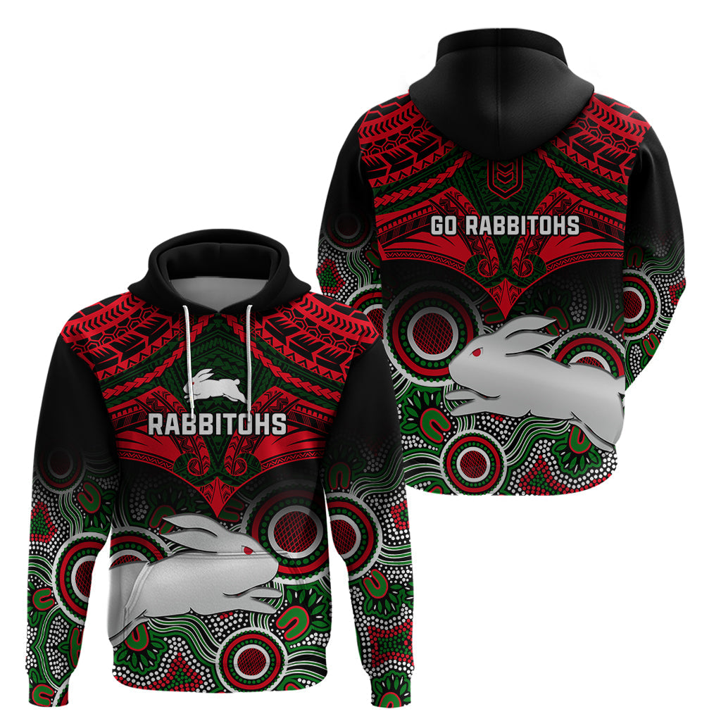 Rabbitohs Rugby Hoodie Souths 1908 Aboriginal Mix Polynesian Pattern - Vibe Hoodie Shop
