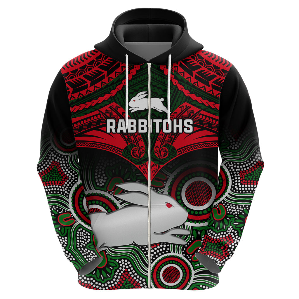 Rabbitohs Rugby Hoodie Souths 1908 Aboriginal Mix Polynesian Pattern - Vibe Hoodie Shop