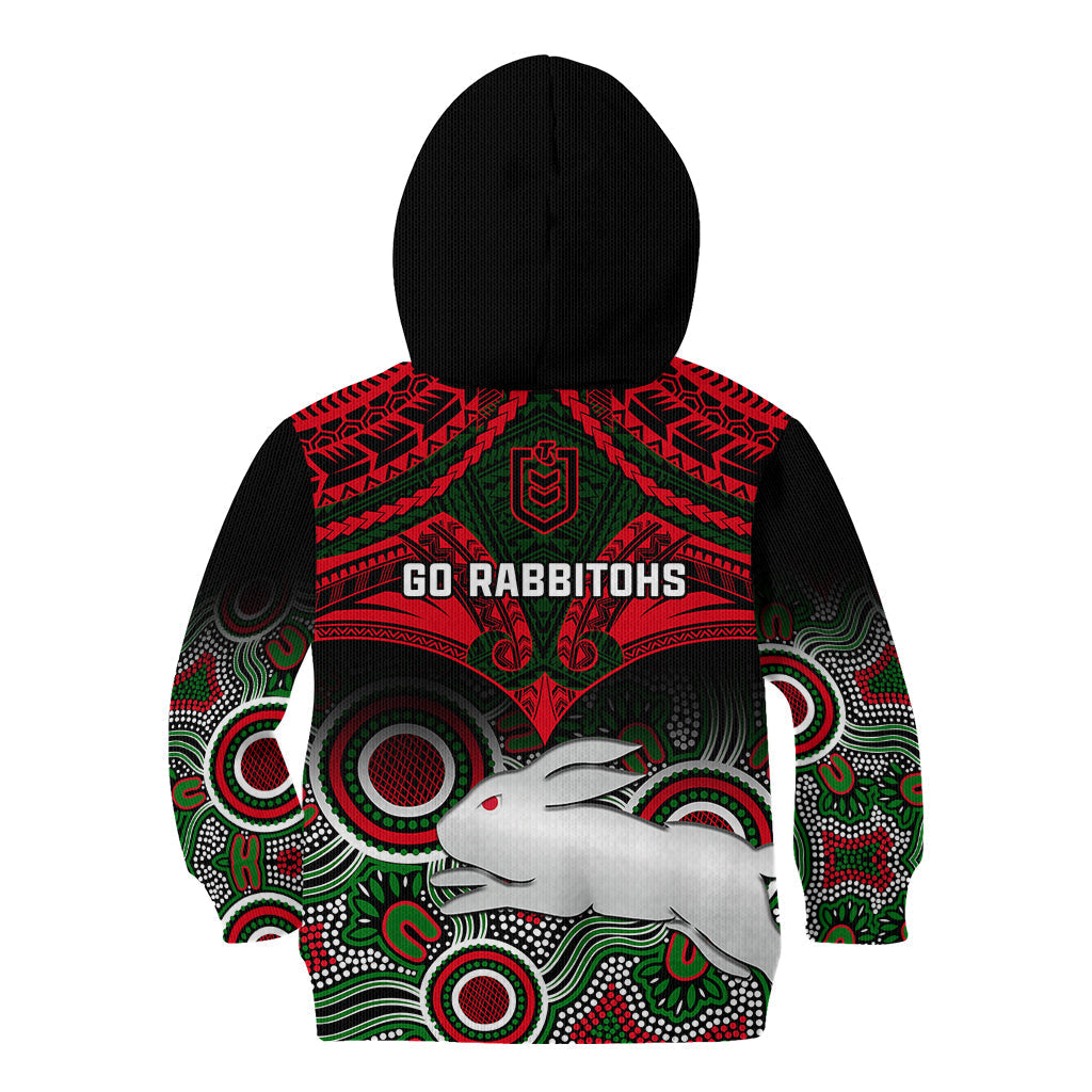 Rabbitohs Rugby Kid Hoodie Souths 1908 Aboriginal Mix Polynesian Pattern - Vibe Hoodie Shop