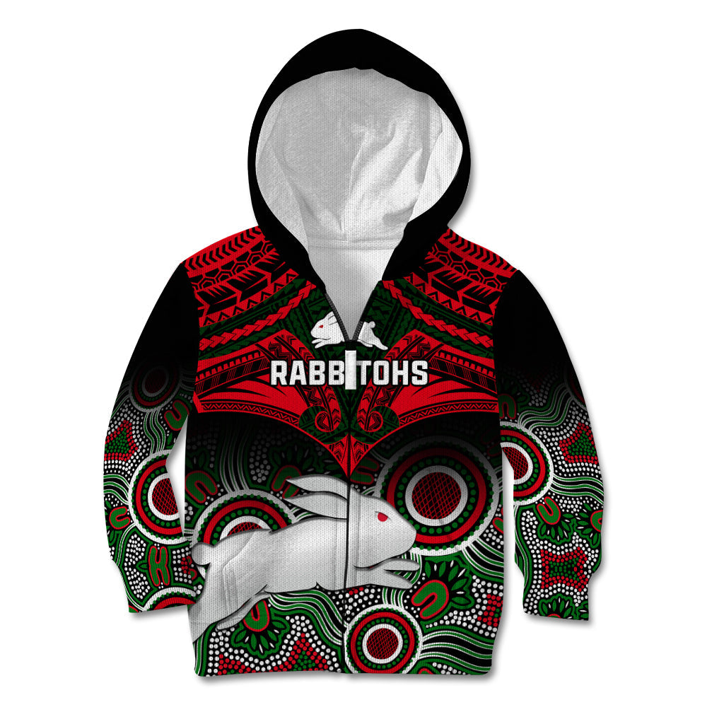 Rabbitohs Rugby Kid Hoodie Souths 1908 Aboriginal Mix Polynesian Pattern - Vibe Hoodie Shop