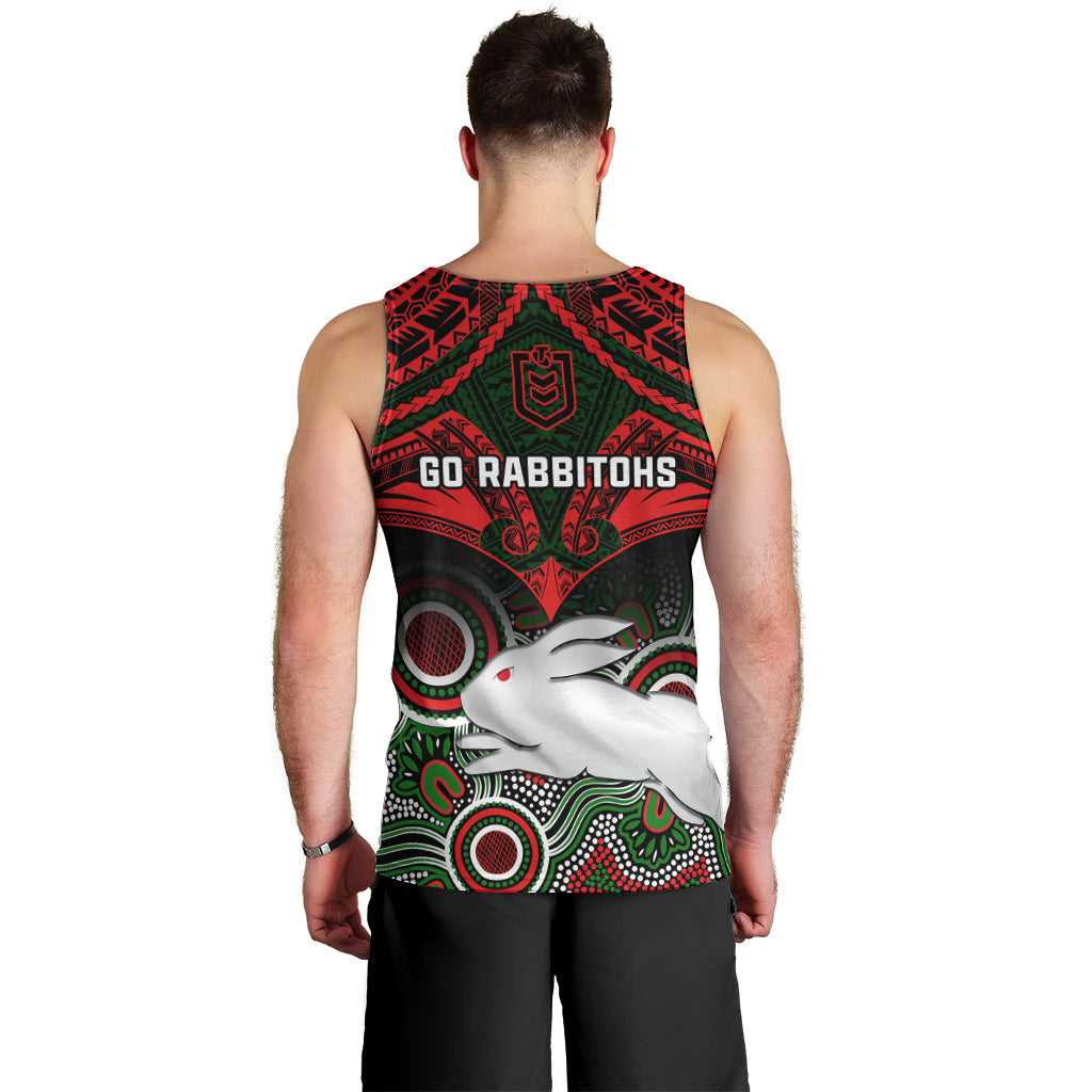 Rabbitohs Rugby Men Tank Top Souths 1908 Aboriginal Mix Polynesian Pattern - Vibe Hoodie Shop