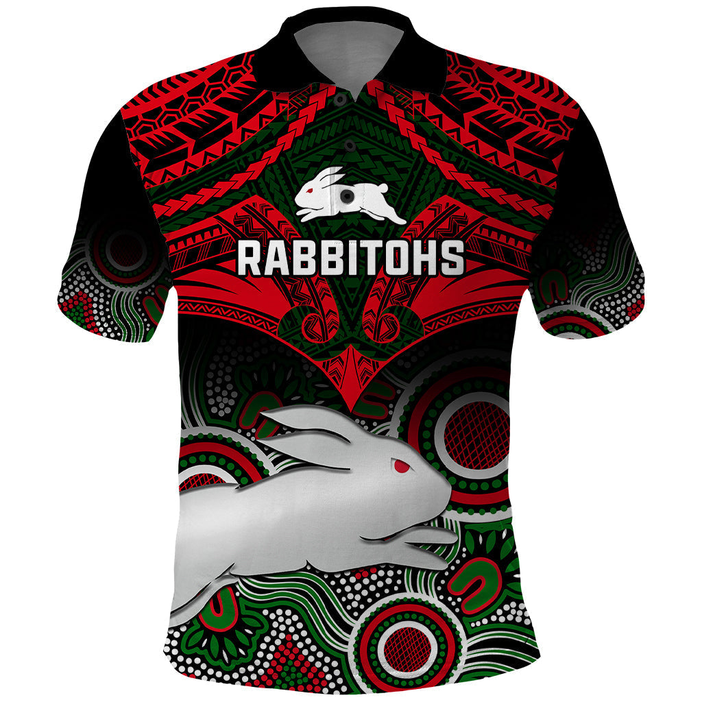 Rabbitohs Rugby Polo Shirt Souths 1908 Aboriginal Mix Polynesian Pattern - Vibe Hoodie Shop