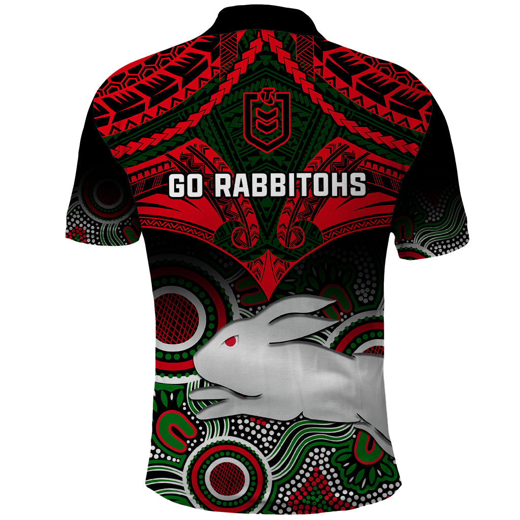 Rabbitohs Rugby Polo Shirt Souths 1908 Aboriginal Mix Polynesian Pattern - Vibe Hoodie Shop