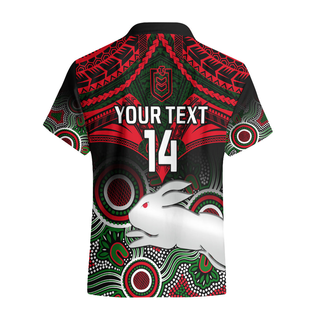 Personalised Rabbitohs Rugby Hawaiian Shirt Souths 1908 Aboriginal Mix Polynesian Pattern - Vibe Hoodie Shop